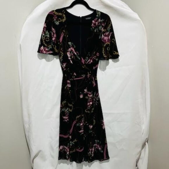 Lauren Ralph Lauren Women's 10 Printed Belted Crinkle Georgette Dress Floral - Picture 5 of 10